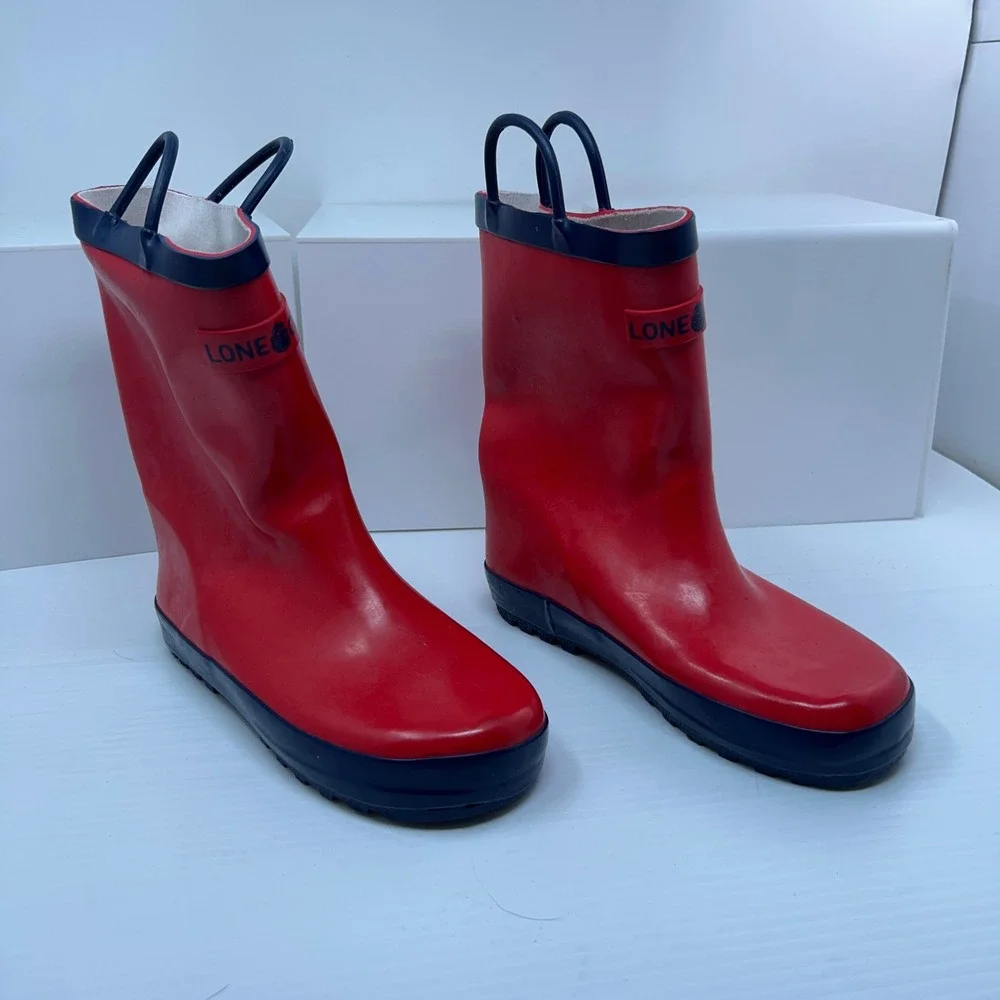 Lone Cone Kids Size 3 Red Navy Blue Waterproof Rubber Rain Boots New